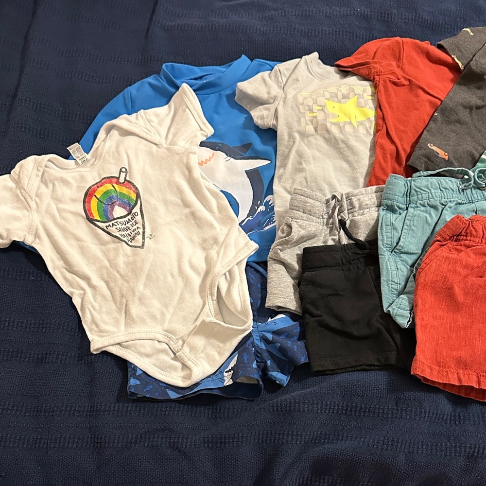 14-Piece Stitch Romper, Tees + Short Bundle, Matsumoto Onesie, Bathing Suit - Picture 2 of 3